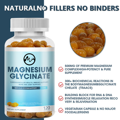 Magnesium Glycinate Capsules 500mg Support Bone Immune System Heart Health Mineral Supplement Help Natural Sleep