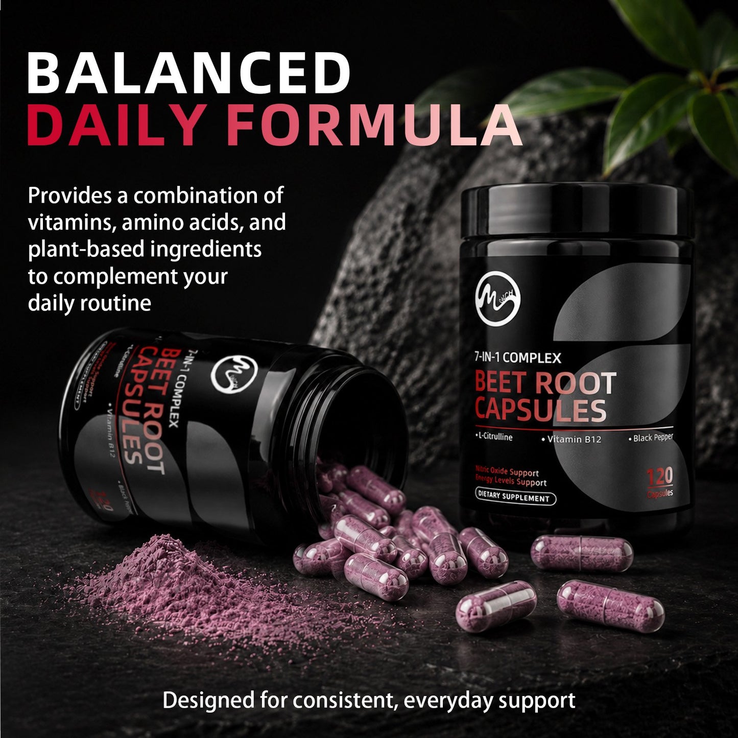 Beet Root Capsules,With Taurine L-Citrulline Black Pepper, Beet Root Powder Supplement Supports Digestive, Immune System,120 Count