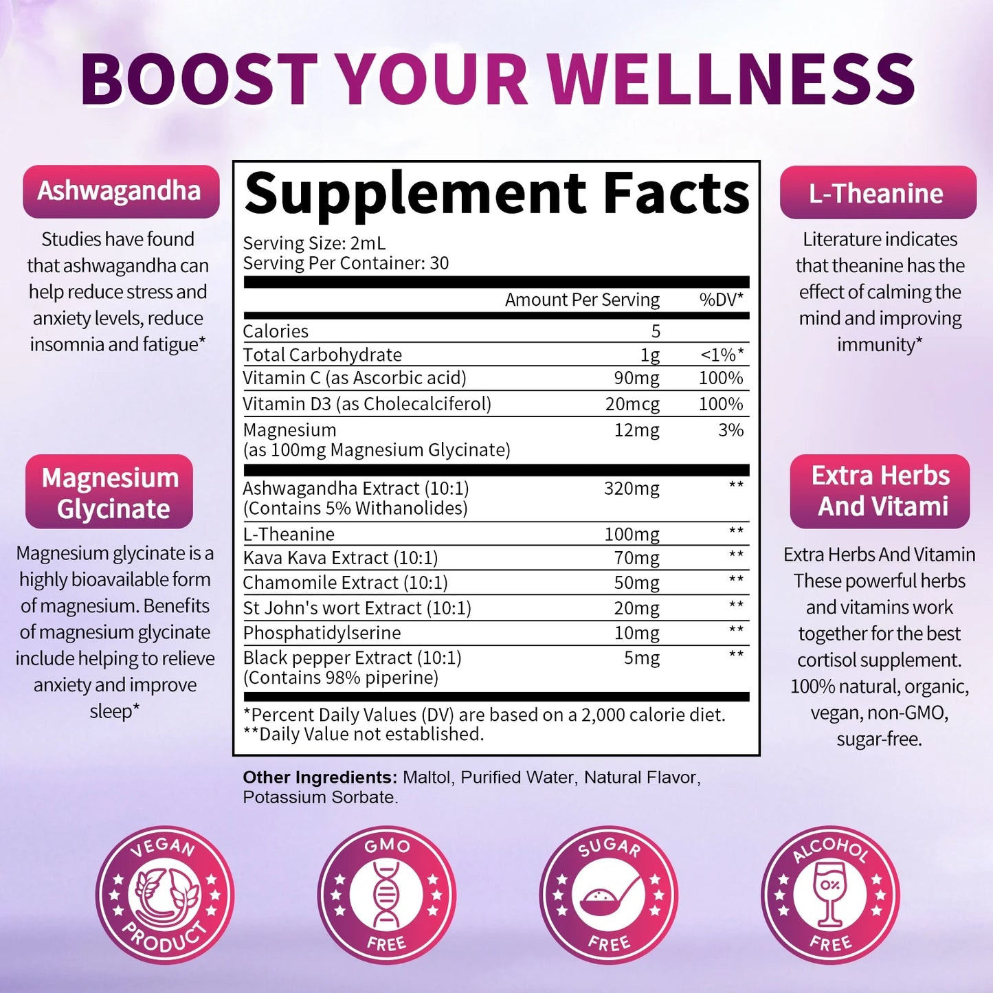 Cortisol Supplement Liquid Drops, Hormone Balance, Mood, Focus & Sleep Support,2 FL oz Blueberry Flavor