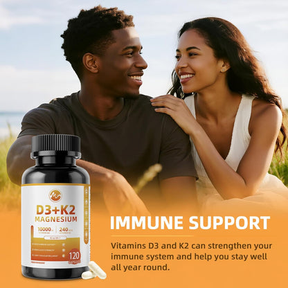 M inch Vitamin D3 K2 with Magnesium Complex, Vitamin D3 10000 IU, Vitamin K2 MK-7 240 mcg, 6-in-1 K2 D3 Vitamin Supplement for Bone, Immune & Mood Support, Highly Bioavailable, 120 Capsules