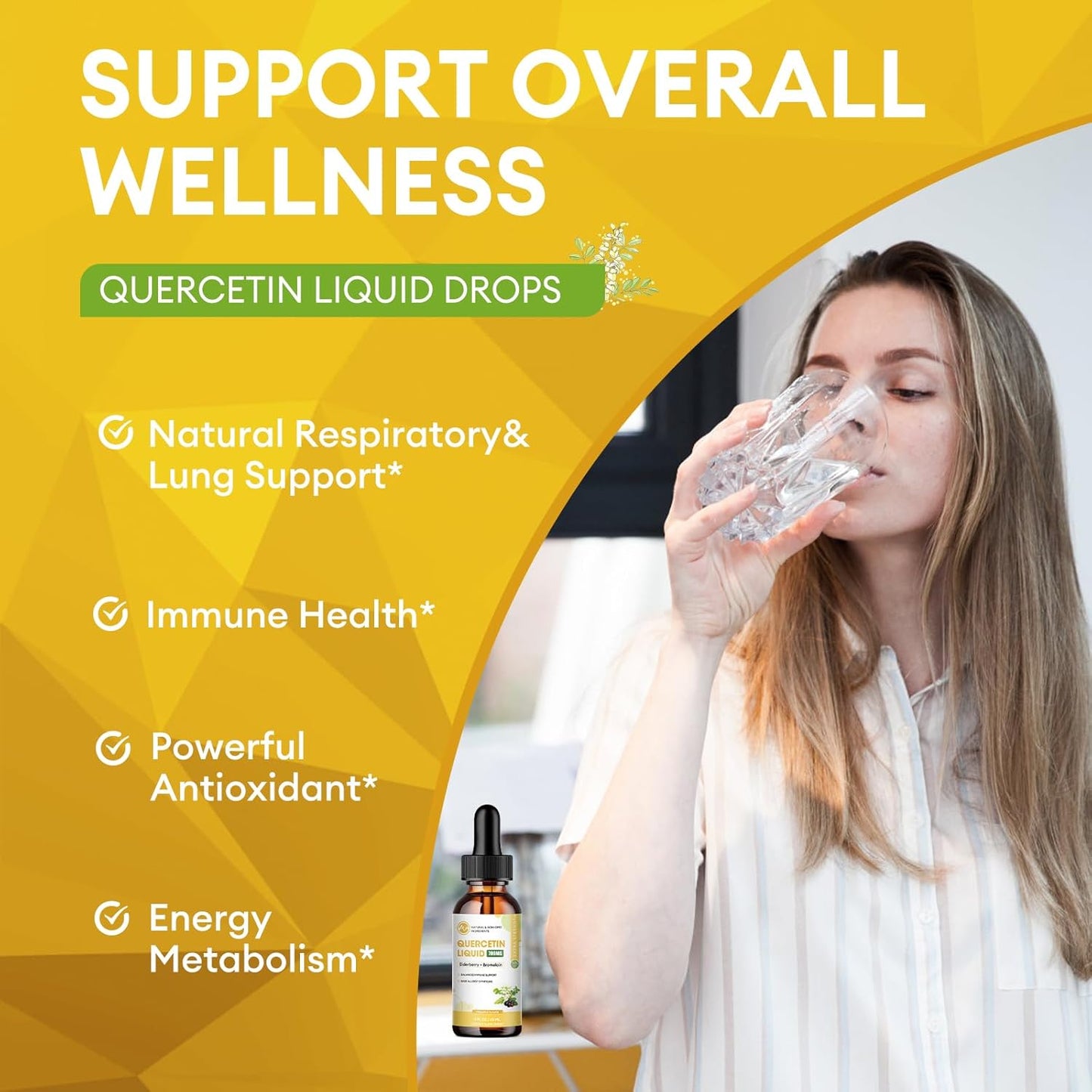 Quercetin Supplements 700mg Liquid Drops- 5 in 1 Quercetin with Bromelain Elderberry Vitamin for Immunity Health Respiratory