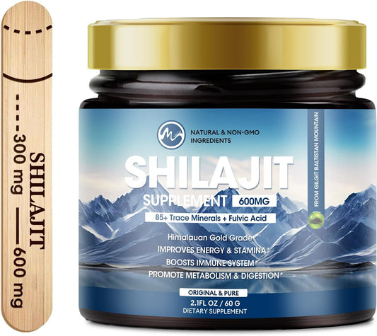 M inch 600mg Shilajit Pure Siberia Organic Shilajit Resin - Shilajit Resin for Men & Women with High Potency for Energy, Strength & Immunity