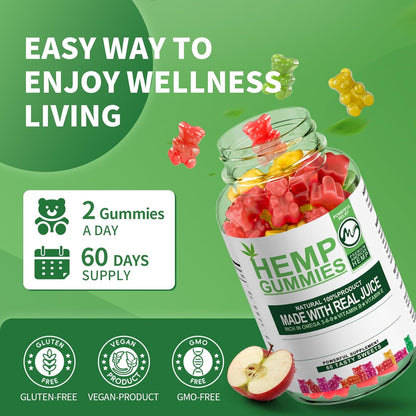 2 Packs Hemp Gummies 1 200 000mg High Strength Stress Relief Fruity Gummy Bear with Hemp Oil 100% Natural Hemp Candy Supplements Promotes Sleep and Calm Mood