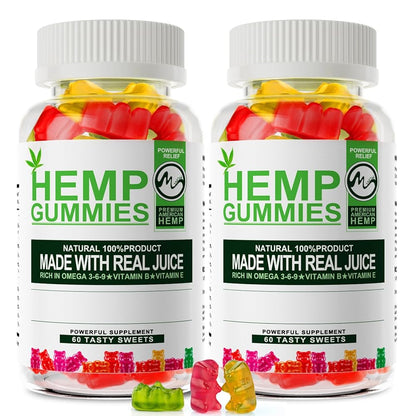 Colorful fruity hemp gummies in bottle – 120 count (2-pack)