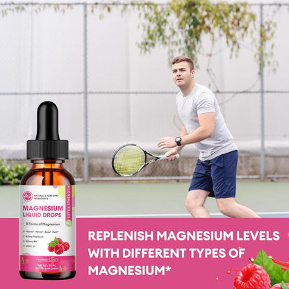 8 in 1 Magnesium Complex Liquid Drops Supplement with Magnesium Glycinate, Citrate, Malate, Taurate, for Brain, Night, Muscle, Bone, Cramps, Raspberry Flavor(3 Pack)