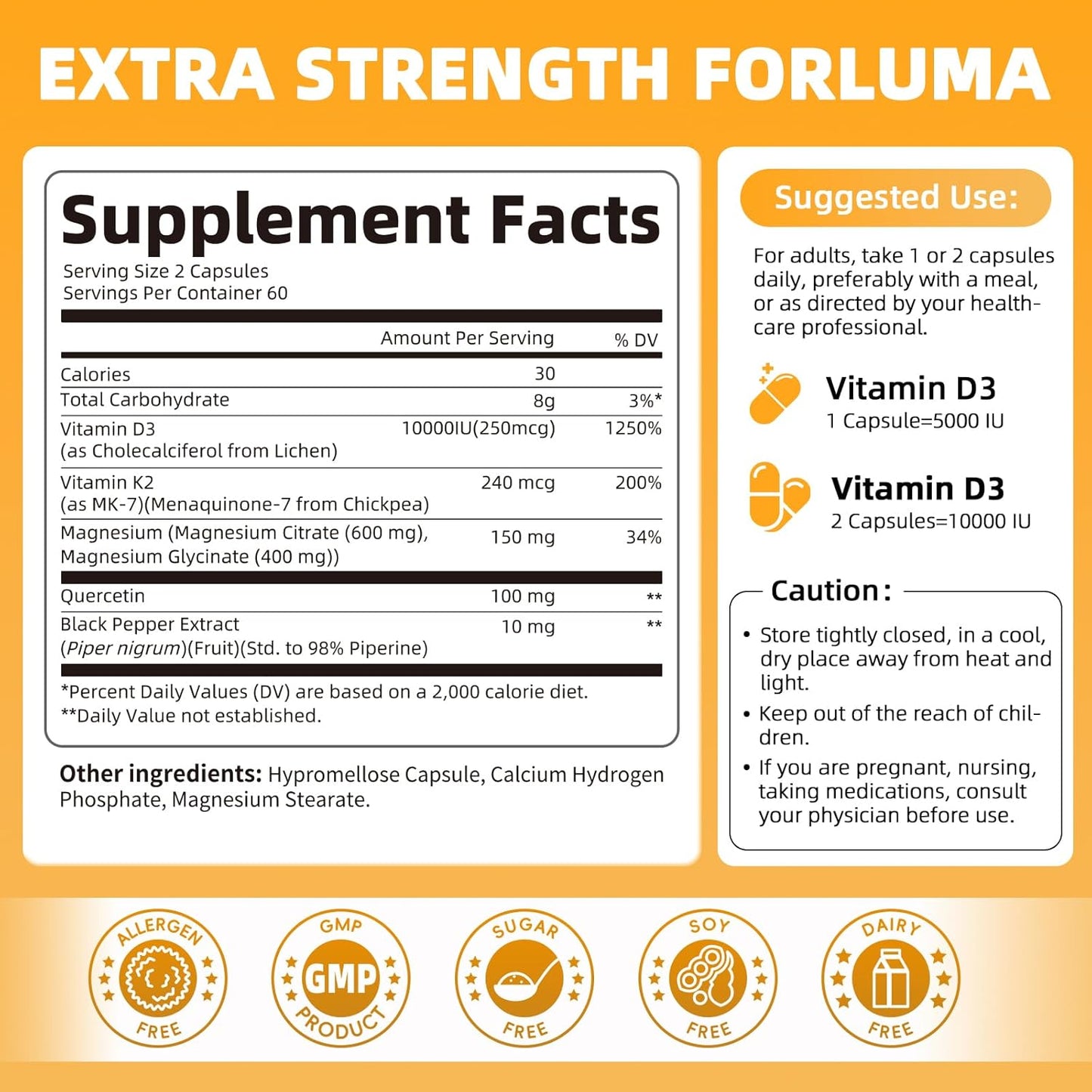 M inch Vitamin D3 K2 with Magnesium Complex, Vitamin D3 10000 IU, Vitamin K2 MK-7 240 mcg, 6-in-1 K2 D3 Vitamin Supplement for Bone, Immune & Mood Support, Highly Bioavailable, 120 Capsules