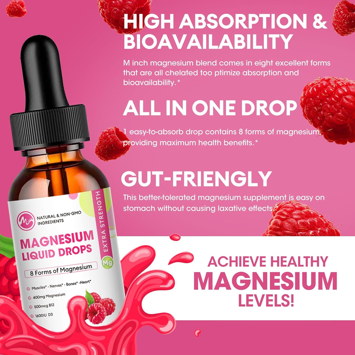 Sugar-Free Vegan Magnesium Glycinate Citrate Taurate Drops for Sleep & Muscle Support