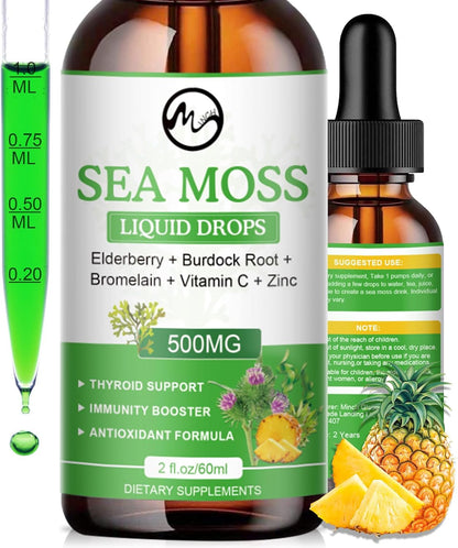 Bottle of Sea Moss Liquid Drops 2000mg with Elderberry and Zinc