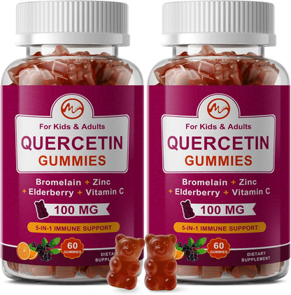 M inch Quercetin Gummies with Bromelain, Elderberry, Zinc and Vitamin C - Chewable Quercetin 700 mg Supplement for Immunity, Allergy, Antioxidant Support - 60 Vegan Gummies
