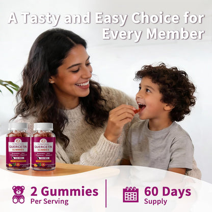 M inch Quercetin Gummies with Bromelain, Elderberry, Zinc and Vitamin C - Chewable Quercetin 700 mg Supplement for Immunity, Allergy, Antioxidant Support - 60 Vegan Gummies