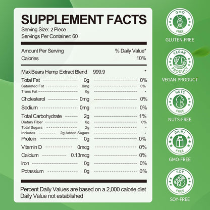 2 Packs Hemp Gummies 1 200 000mg High Strength Stress Relief Fruity Gummy Bear with Hemp Oil 100% Natural Hemp Candy Supplements Promotes Sleep and Calm Mood