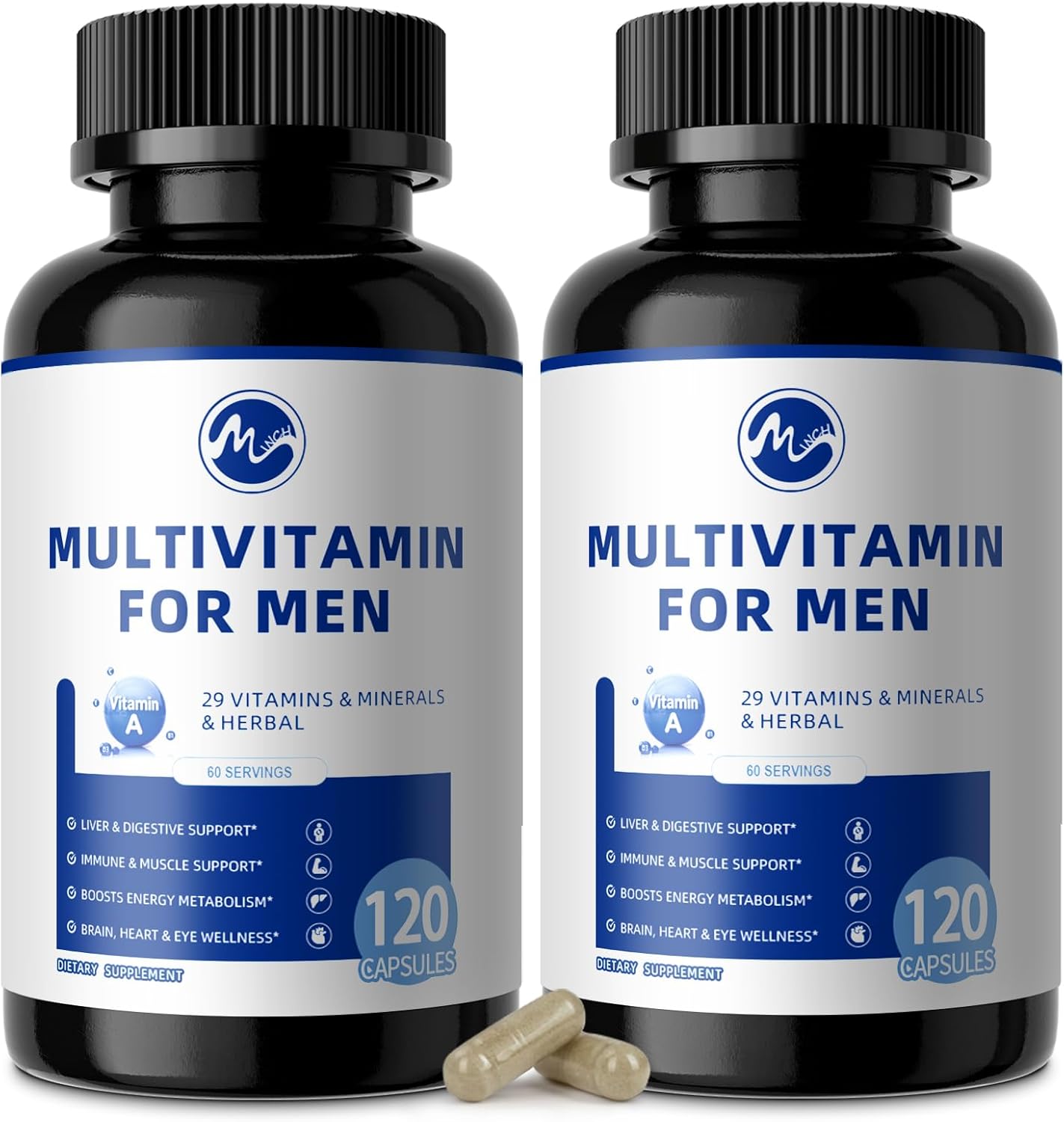Multivitamin for Men - Daily Mens Multivitamins with Vitamin D, Zinc, Methylcobalamin B12, Folic Acid, Lycopene and Prebiotics for Men's Wellness, Immune Support, Energy and Vitality, 120 Capsules - M inch