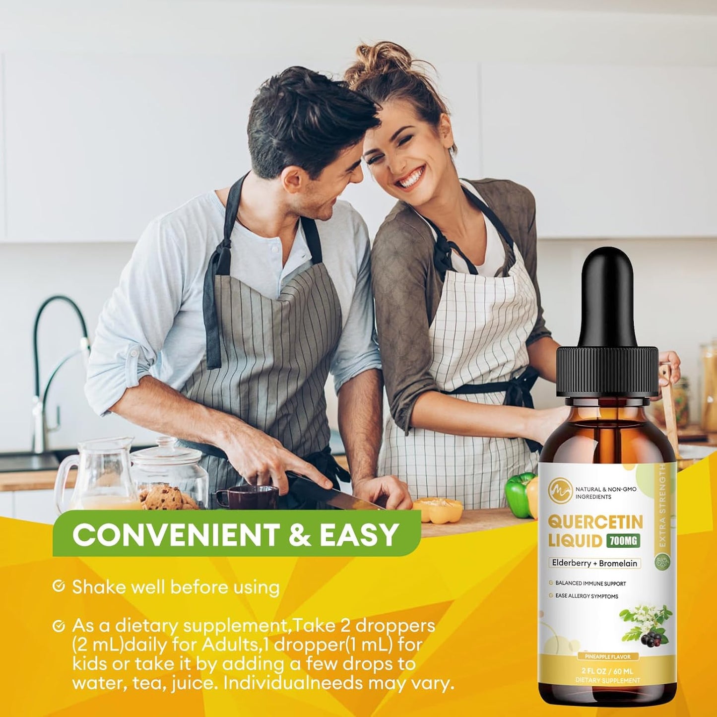 Quercetin Supplements 700mg Liquid Drops- 5 in 1 Quercetin with Bromelain Elderberry Vitamin for Immunity Health Respiratory