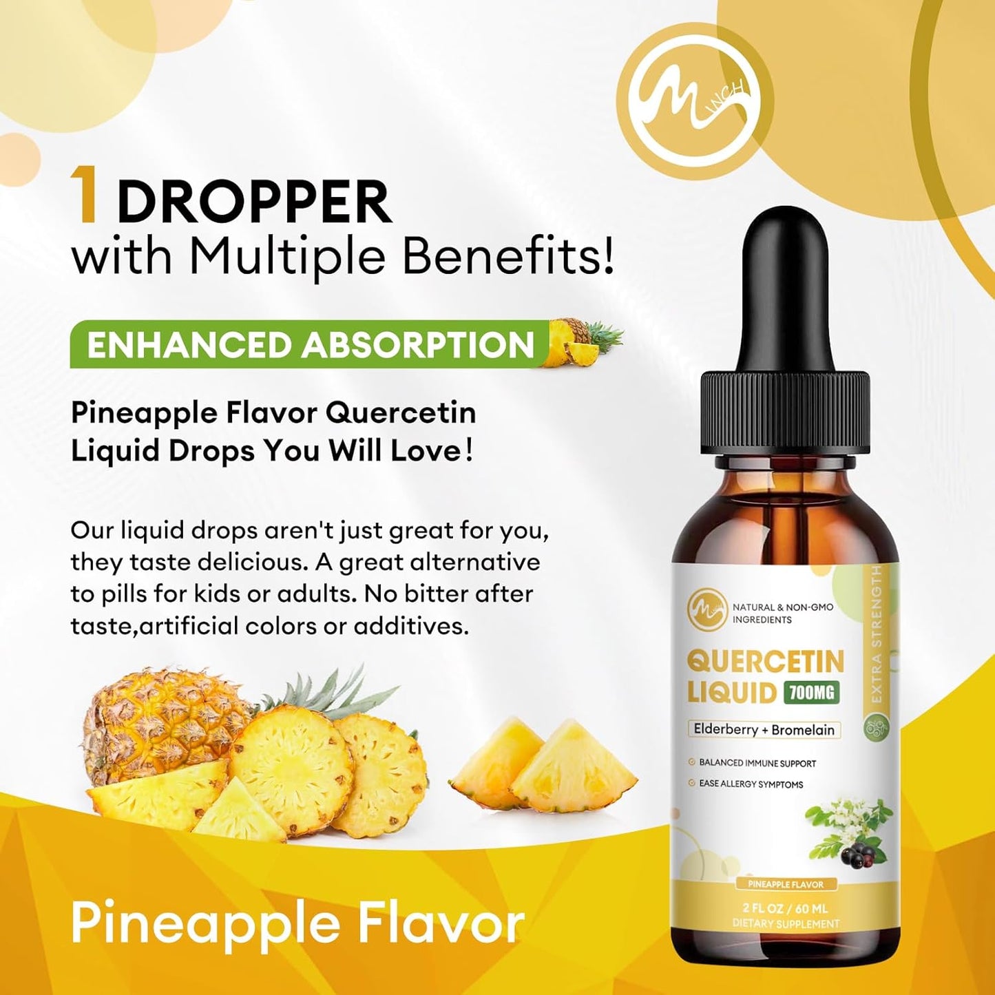 Quercetin Supplements 700mg Liquid Drops- 5 in 1 Quercetin with Bromelain Elderberry Vitamin for Immunity Health Respiratory