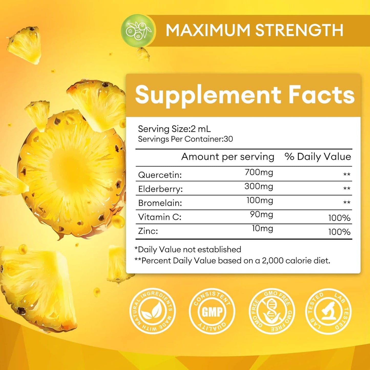Quercetin Supplements 700mg Liquid Drops- 5 in 1 Quercetin with Bromelain Elderberry Vitamin for Immunity Health Respiratory