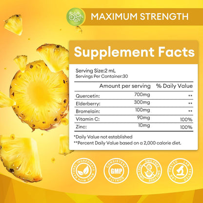 Quercetin Supplements 700mg Liquid Drops- 5 in 1 Quercetin with Bromelain Elderberry Vitamin for Immunity Health Respiratory