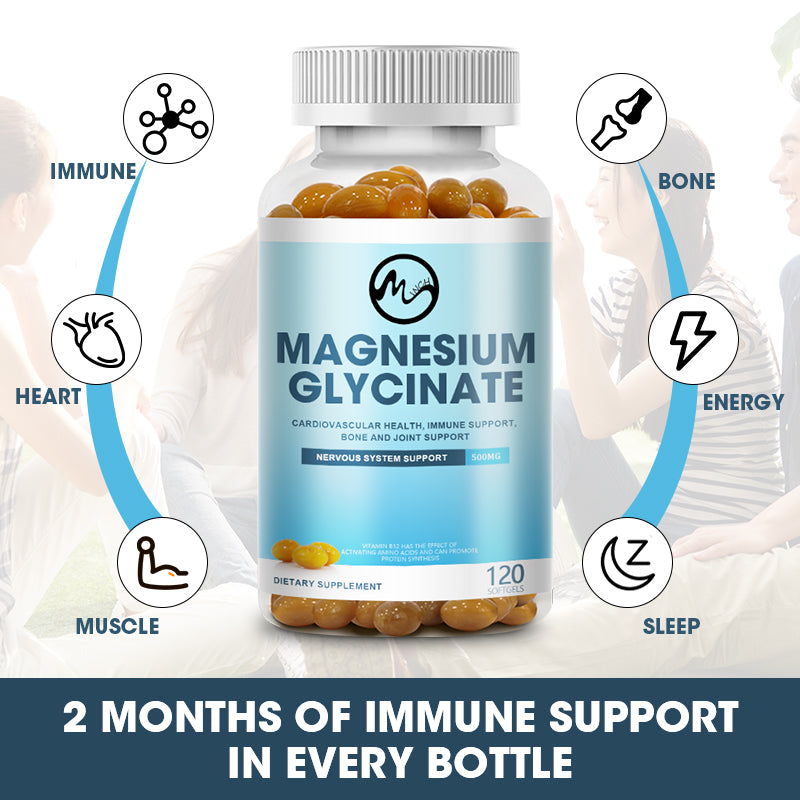 Magnesium Glycinate Capsules 500mg Support Bone Immune System Heart Health Mineral Supplement Help Natural Sleep