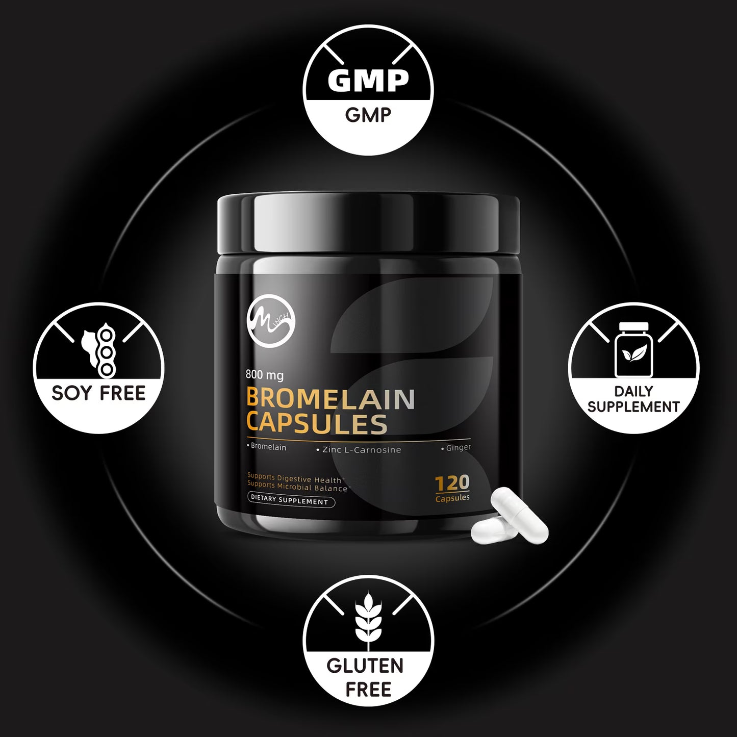 Bromelain Capsule Supplement,Supports Digestive Health,Pineapple Enzyme Supplement，120 Tablets