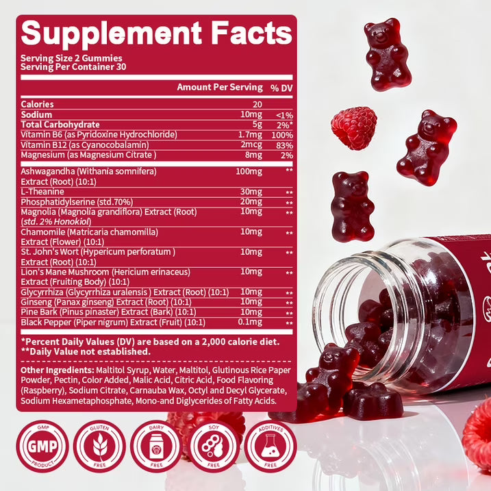 Cortisol Supplement Gummies for Women Men, Cortisol Reducer with Ashwagandha, L-theanine,Phosphatidylserine, Cortisol Detox Manager Support Stress Focus, 90 Count