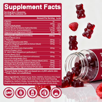 Cortisol Supplement Gummies for Women Men, Cortisol Reducer with Ashwagandha, L-theanine,Phosphatidylserine, Cortisol Detox Manager Support Stress Focus, 90 Count