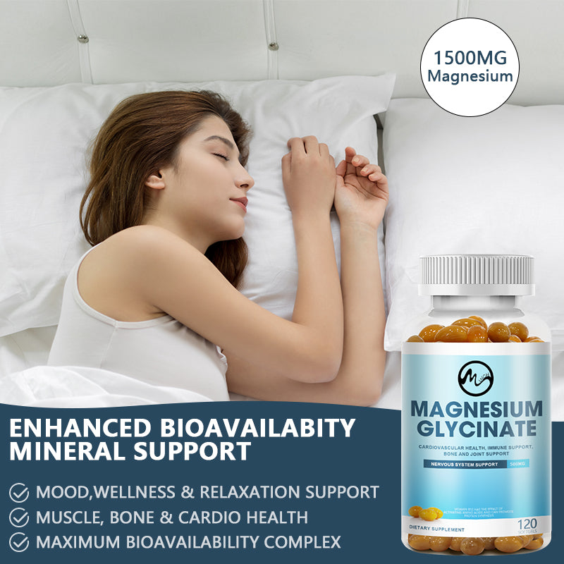 Magnesium Glycinate Capsules 500mg Support Bone Immune System Heart Health Mineral Supplement Help Natural Sleep