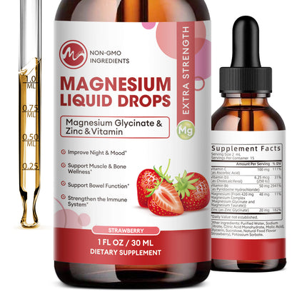 Minch Magnesium Liquid Drops 12-in-1 Magnesium Glycinate Complex | Strawberry Flavor
