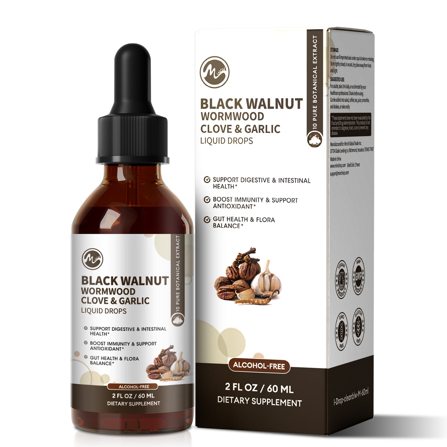 Minch Black Walnut Wormwood Tincture with Oregano, Garlic & Berberine for Rapid Gut Cleanse & Digestive Health (98% Absorption)