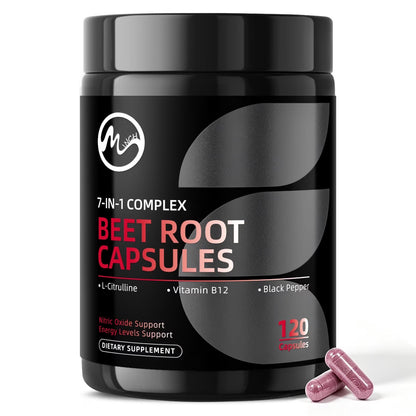 Beet Root Capsules,With Taurine L-Citrulline Black Pepper, Beet Root Powder Supplement Supports Digestive, Immune System,120 Count
