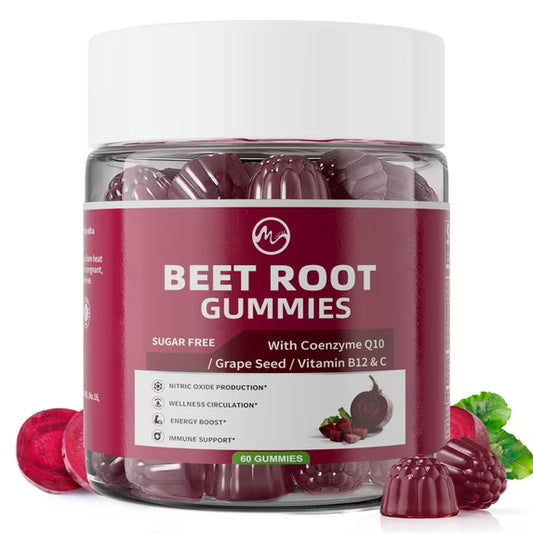 Beet Root Gummies, Beet Root Supplement Blood Pressure Support, 8-in-1 with Grape Seed, CoQ10, Folic Acid, Vitamin C, B3 & B12,Pomegranate Flavor