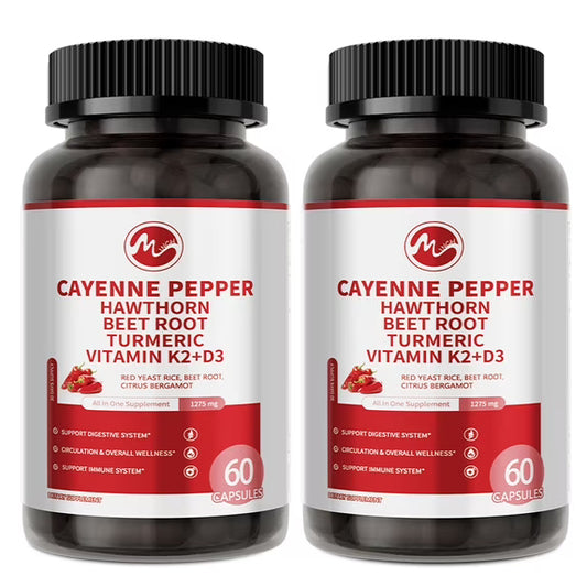 Cayenne Pepper Capsules Supplement, w/Vitamin D3 K2,Ginger, Garlic, Turmeric, Beet Root, and Black Pepper Extract,60 Count(2 Pack)