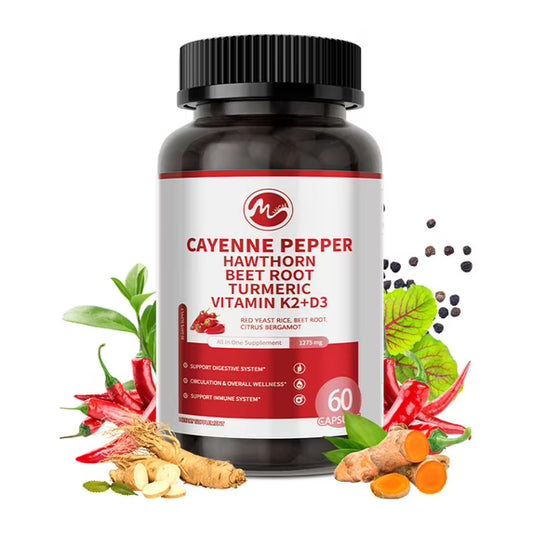 Cayenne Pepper Capsules Supplement, w/Vitamin D3 K2,Ginger, Garlic, Turmeric, Beet Root, and Black Pepper Extract,60 Count