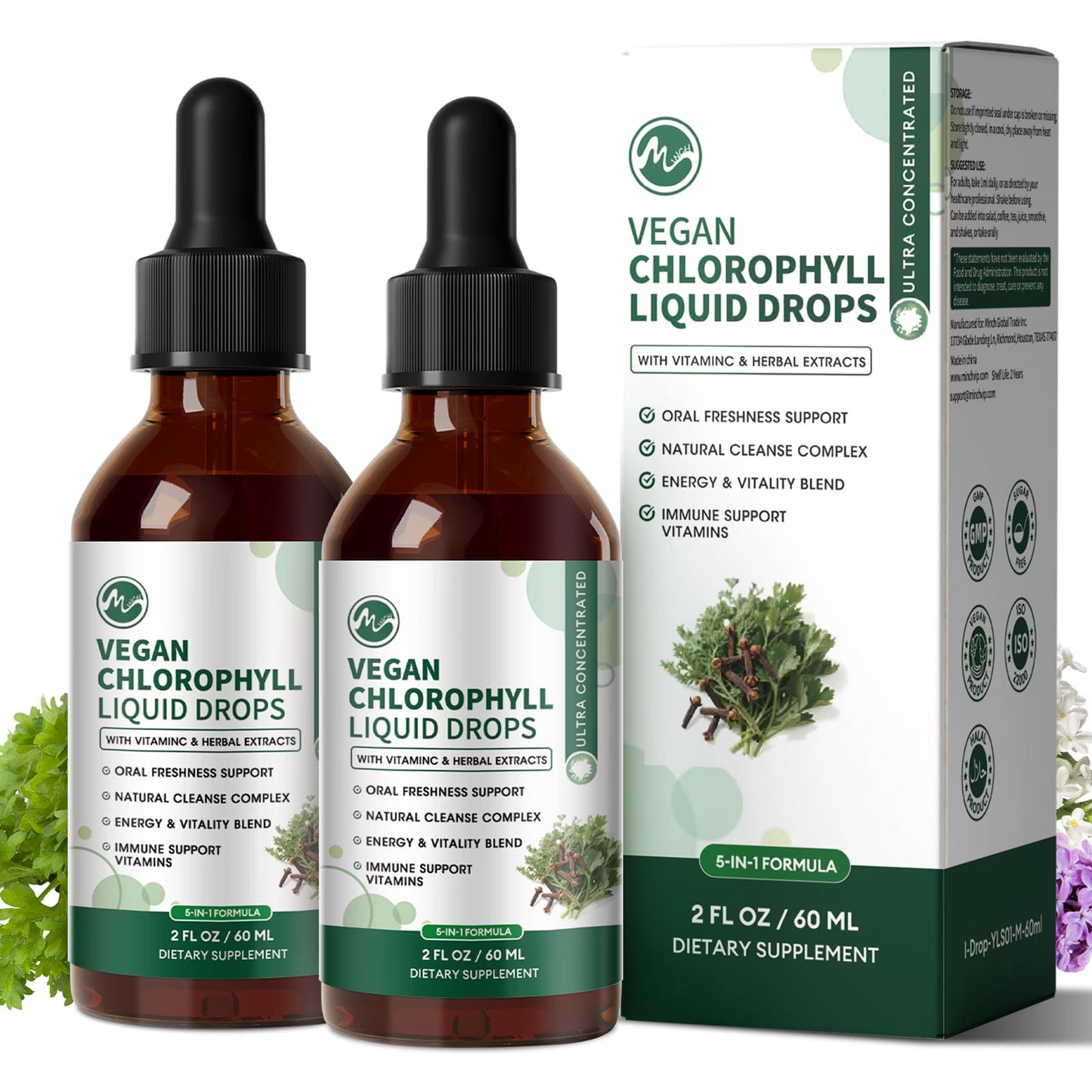 Chlorophyll Liquid Drops with Copper, Chlorophyll Supplement, Detox & Immune Support,Antioxidant & Digestion Support,2 fl oz(2 Pack)