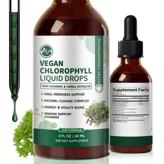 Chlorophyll Liquid Drops, with Copper for High Absorption Detox & Immune Support, Internal Deodorizer & Skin Health Supplement,2 fl oz
