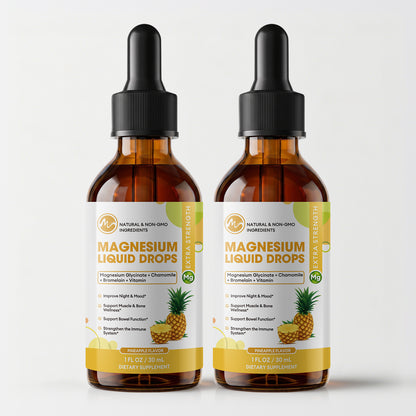 M inch High Absorption Magnesium Glycinate Liquid Drops with Chamomile, Hawthorn, Ginger Extract & Vitamin B6, B9, B12, C, D3, Pineapple Flavor, 2 Pack