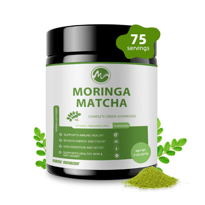 Moringa Powder – Moringa Oleifera Leaf Powder, with Matcha, Green Tea – Moringa Supplement for Moringa Tea, Moringa Drink - 8Oz 227g