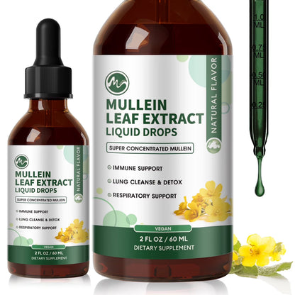 Mullein Leaf Extract Drops,Powerful Mullein Supplement for Immune Support,Detox & Respiratory Support,Lung Cleanse for Smokers - 2 Oz