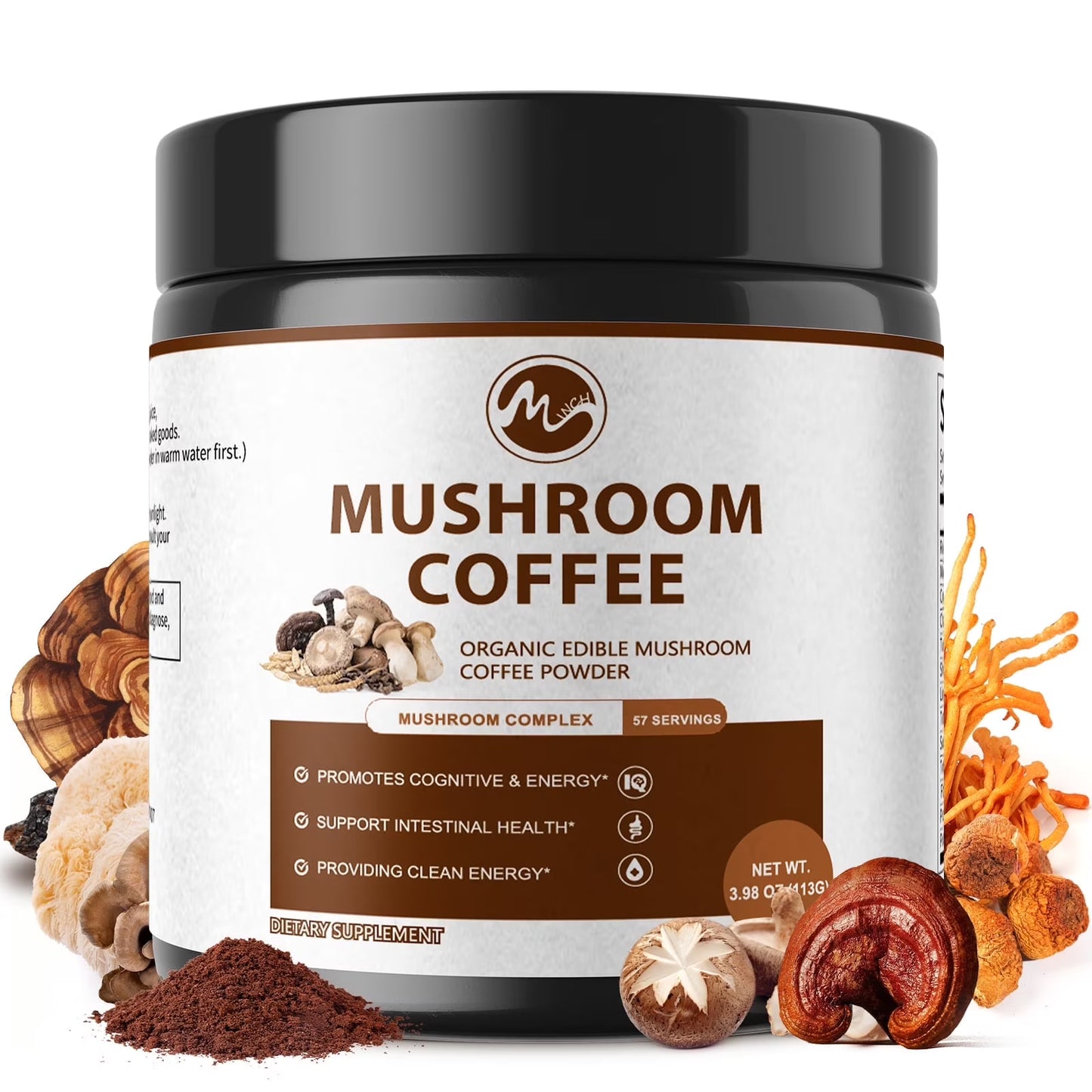 Mushroom Coffee Powder, Mushroom Supplement,for Energy, Focus, Memory and Immunity, 3.98 oz 57 Servings
