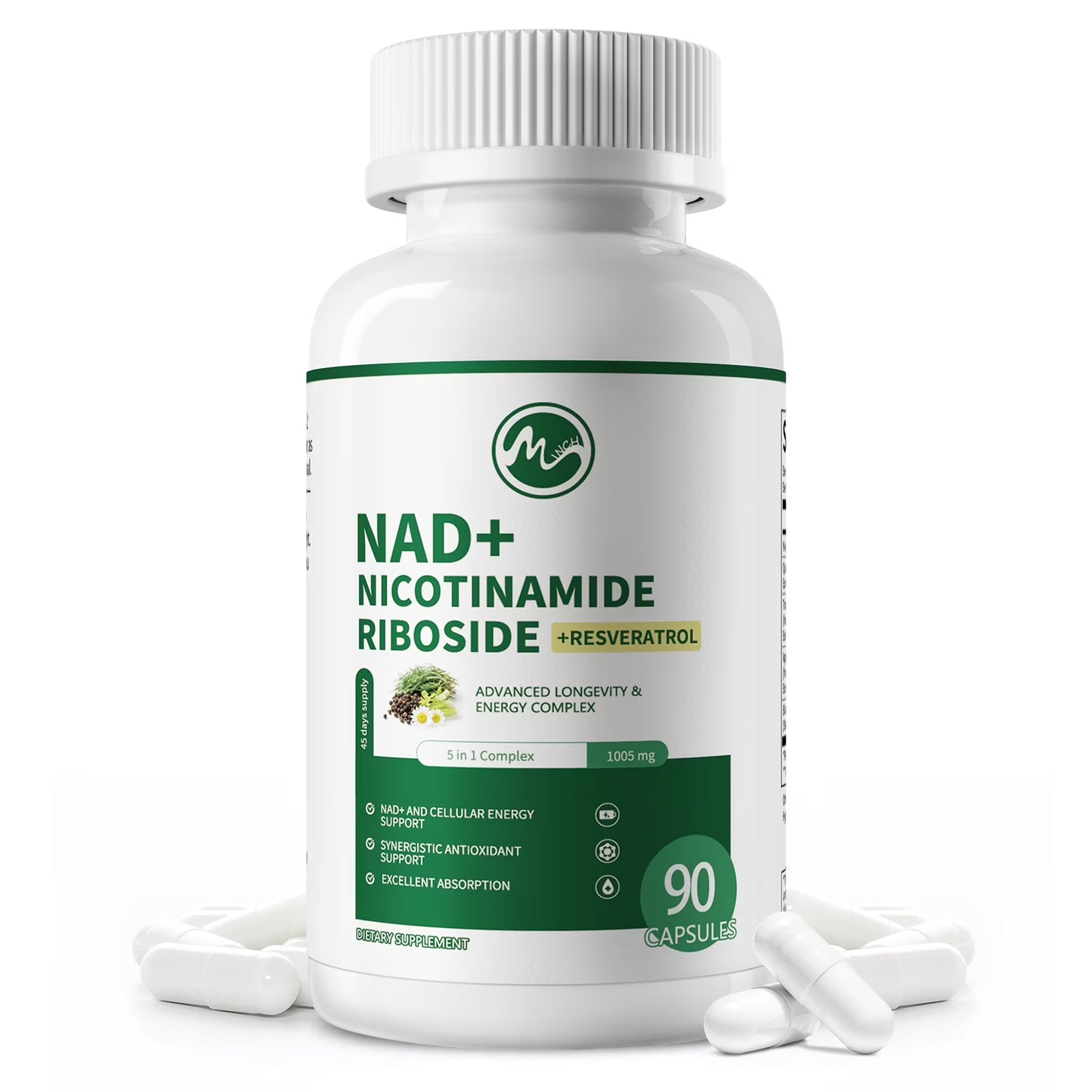 NAD Supplement, with Nicotinamide Riboside Plus Resveratro,Quercetin, Black Pepper,NAD+ 90 Capsule