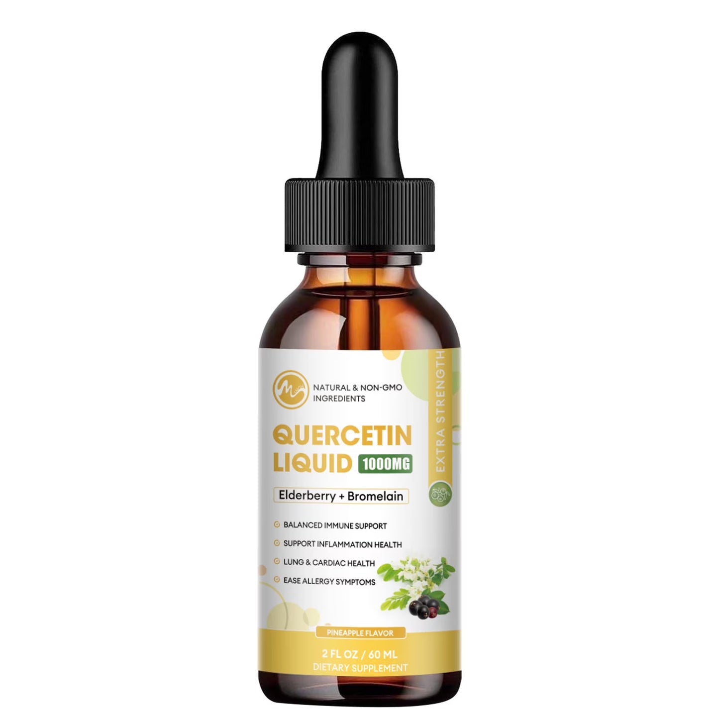 Quercetin Liquid Drops, Quercetin Supplements, Quercetin with Bromelain Elderberry Vitamin for Immunity Health Respiratory Health Skin Care, 2 Fl oz