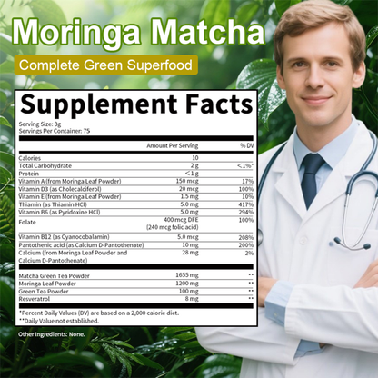 Moringa Powder – Moringa Oleifera Leaf Powder, with Matcha, Green Tea – 8Oz 227g