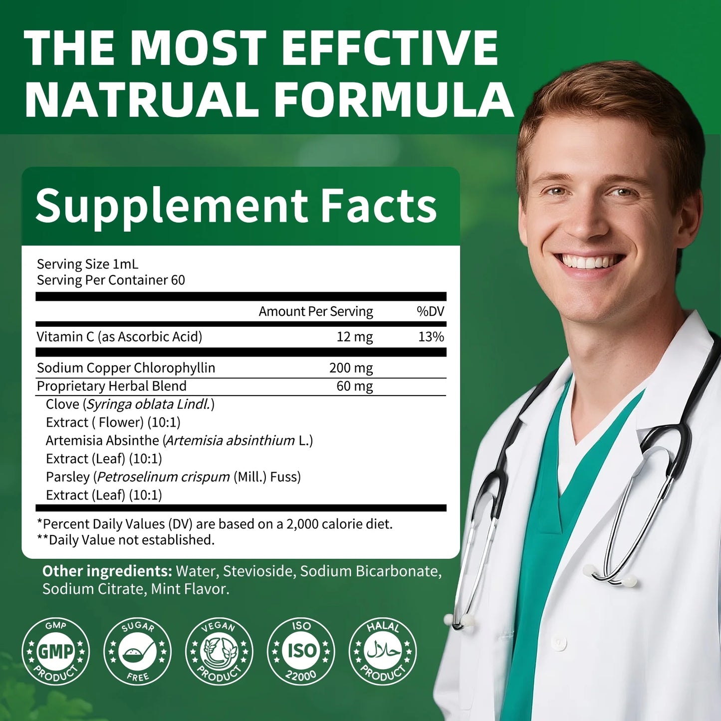 Chlorophyll Liquid Drops, with Copper for High Absorption Detox & Immune Support, Internal Deodorizer & Skin Health Supplement,2 fl oz