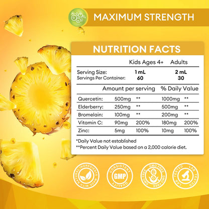 Quercetin Liquid Drops, Quercetin Supplements, Quercetin with Bromelain Elderberry Vitamin for Immunity Health Respiratory Health Skin Care, 2 Fl oz