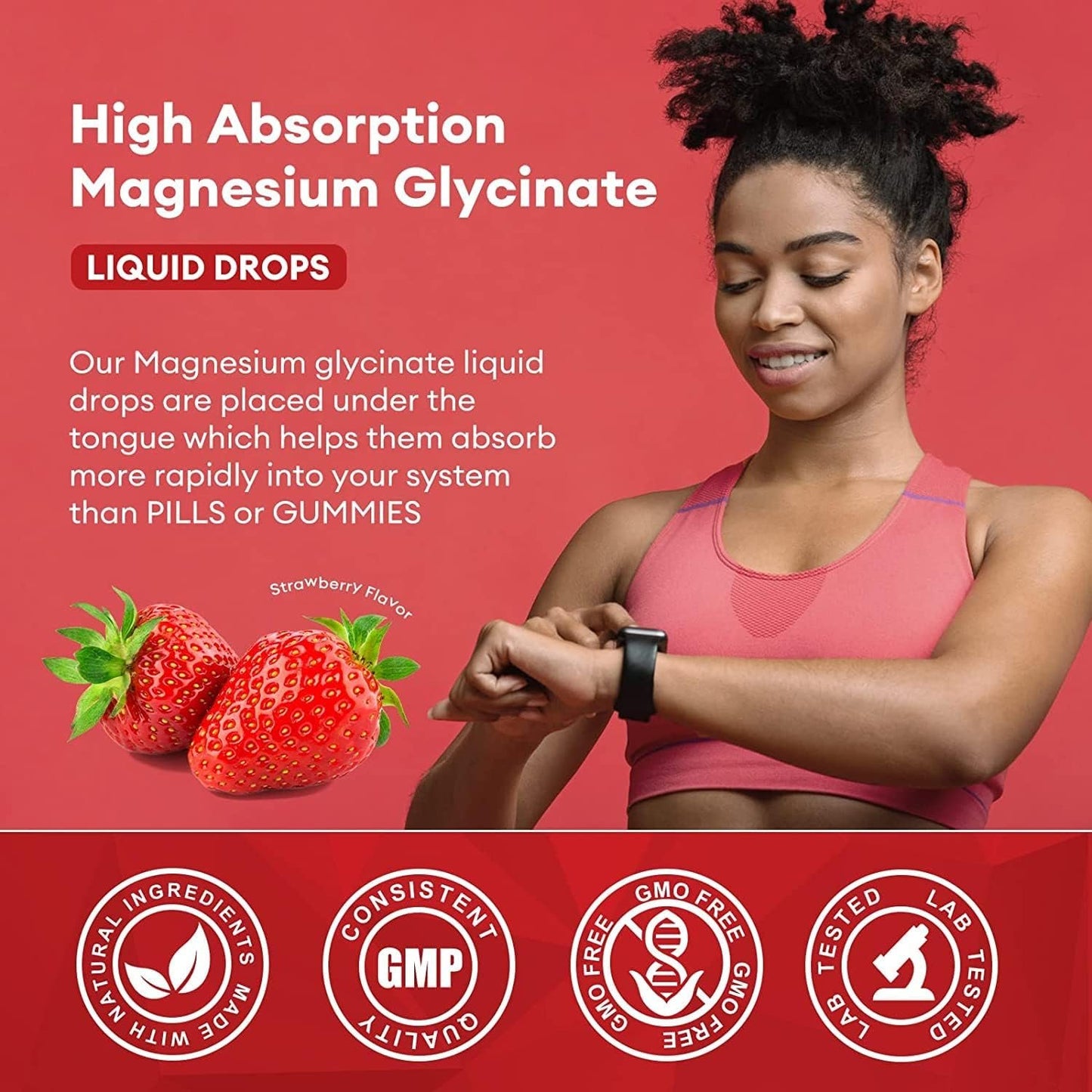 2 Packs-Strawberry Flavor-Magnesium Glycinate Supplement, Liquid Drops with Magnesium Glycinate 1000mg, Fiber 500mg, Bromelain, Vitamin B,C,D - Promotes Nerve, Bowel, Relaxation Function