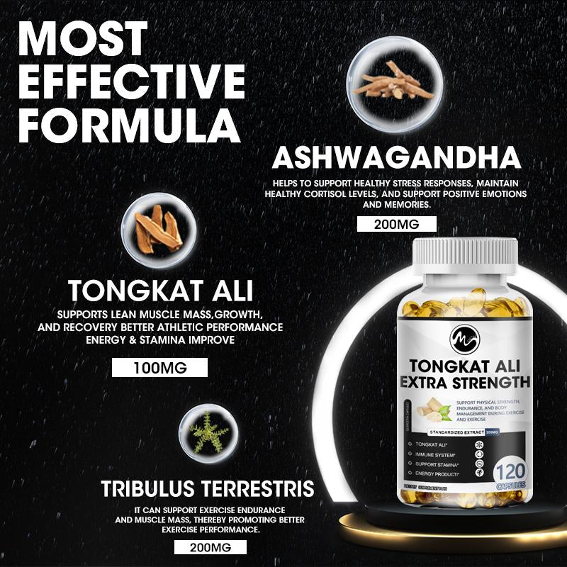 Tongkat Ali 200mg Capsule with Ashwagandha Root 100mg Support Energy, Drive and Reproductive Health for Men and Women