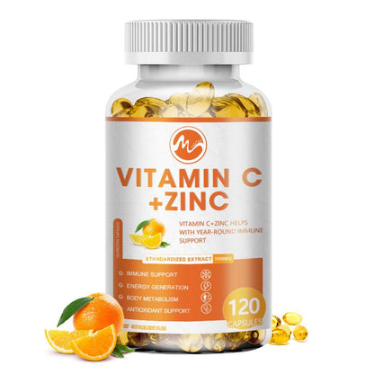 Vitamin C 1000mg Capsule With Zinc 20mg Immune Support, Energy Supplement Promote Hair, Skin, Nails & Joint Health Antioxidant