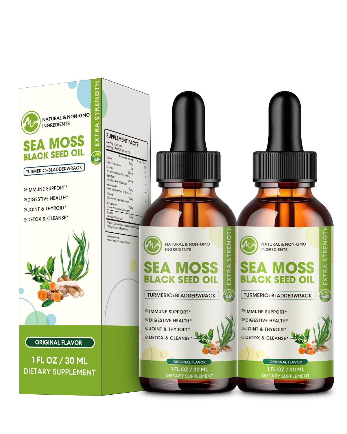 Sea Moss Liquid Drop - Black Seed Oil Sea Moss Gel Drop with Ashwagandha, Burdock Root, Bladderwrack, 2 Fl Oz, Original Flavor