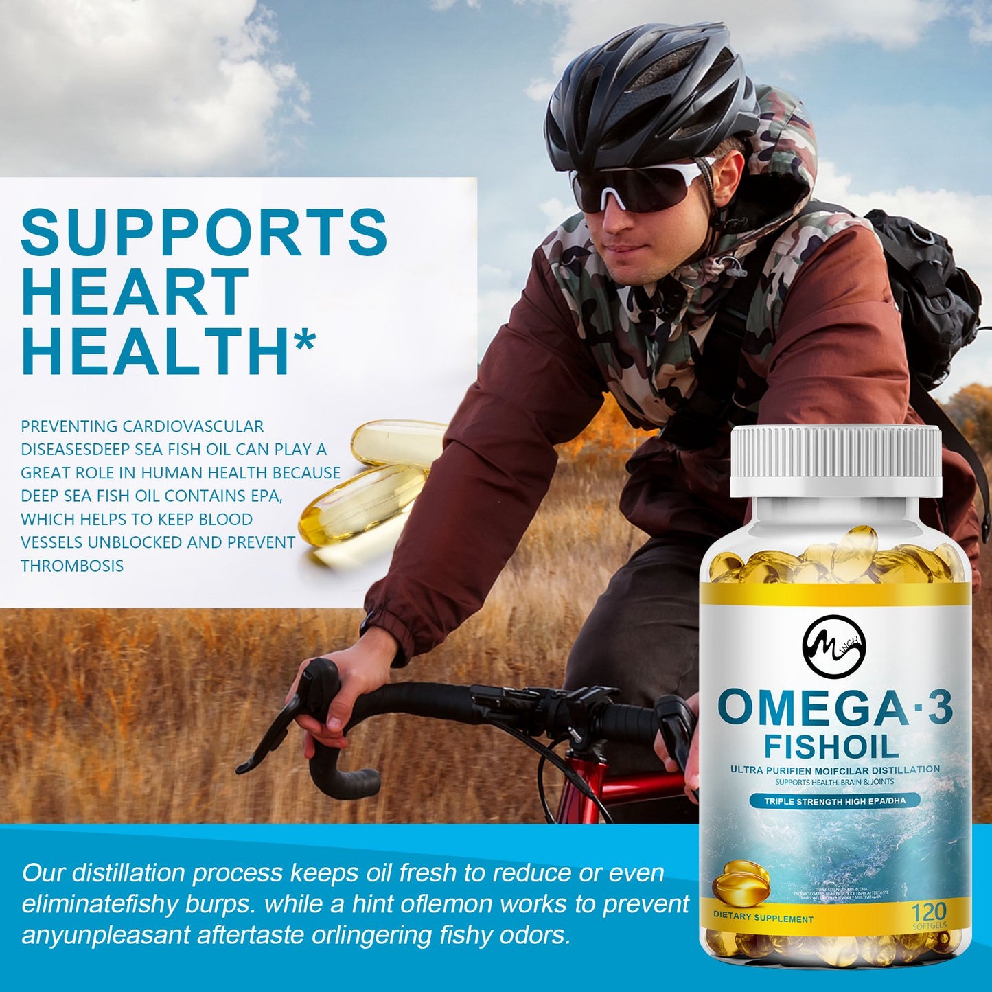 Minch Deep Sea Fish Oil Capsule Triple Strength Omega3 Support Heart & Brain Healthy Immune Improve Immunity