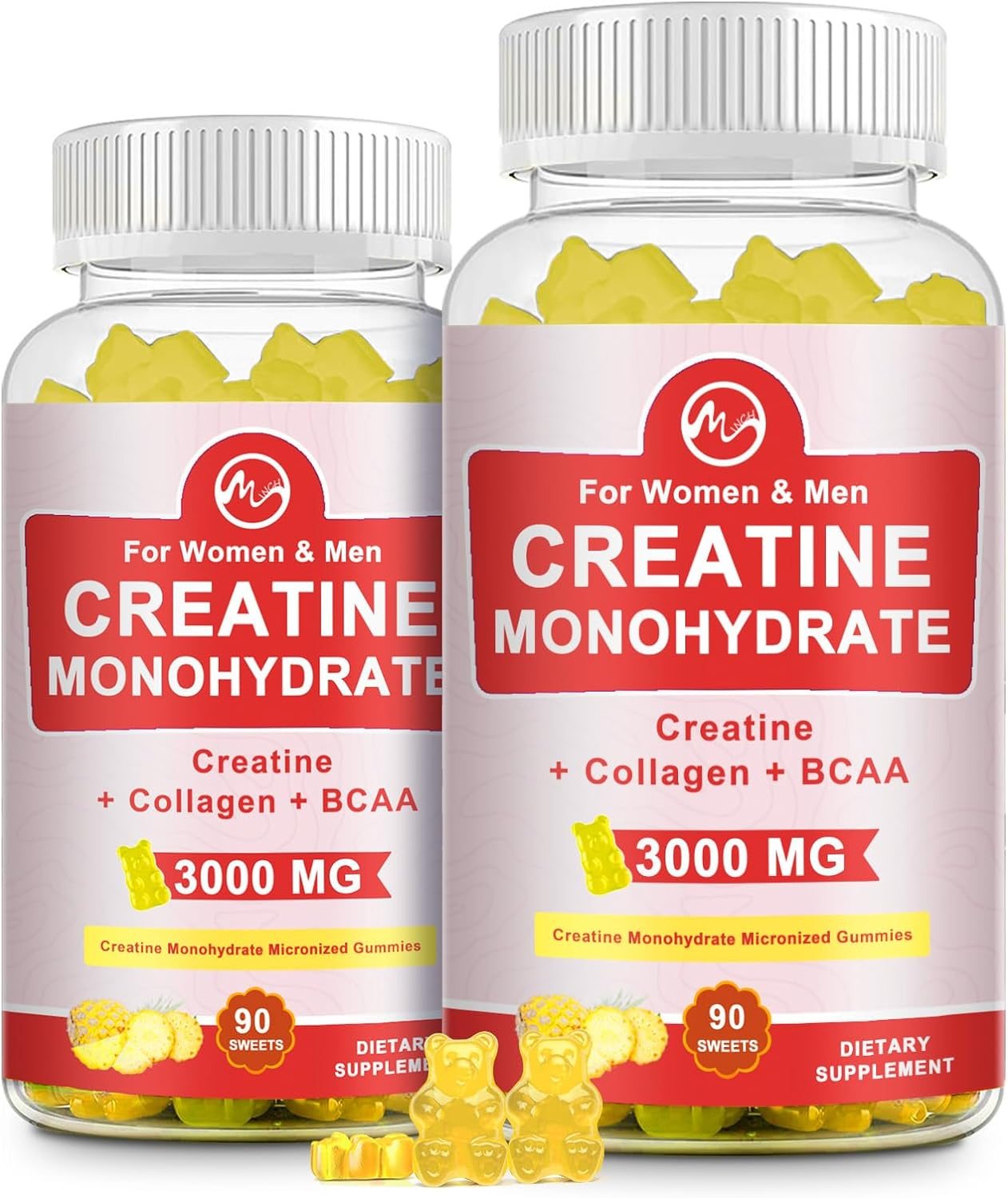 M inch Creatine Monohydrate 3000MG Gummies 90pcs 2 Packs - M inch