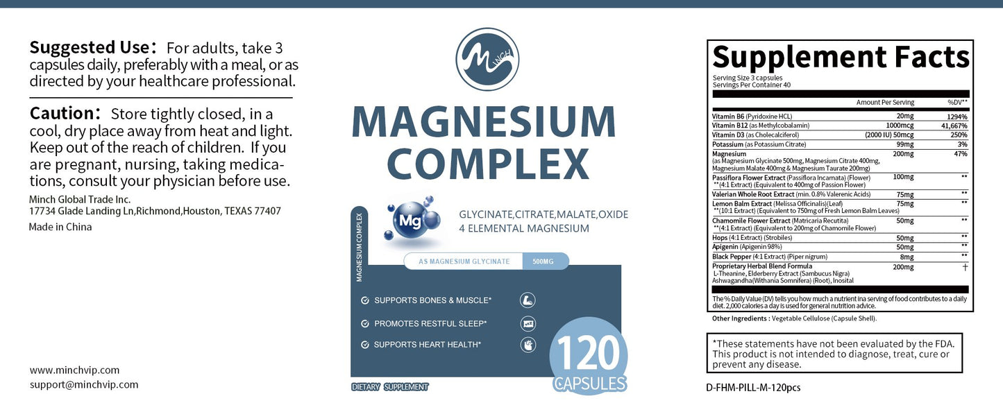 MINCH Magnesium Complex with Vitamin D and Zinc Supplements