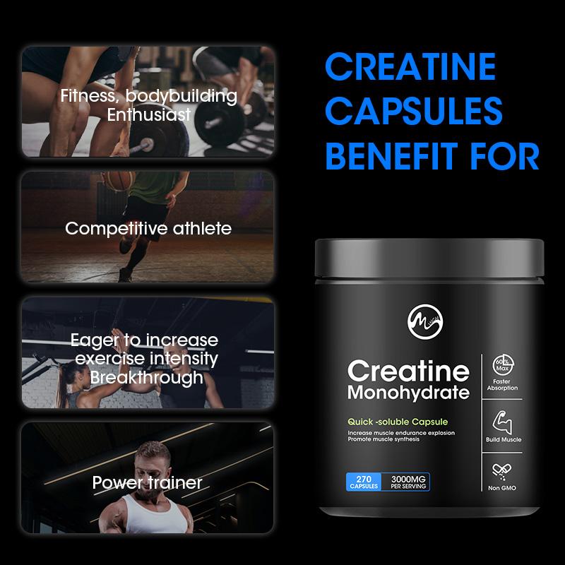 Creatine Monohydrate Capsules, Energy Performance Whey Proteins for Muscle Mass Workout Recovery  Men‘s Energy Supplement